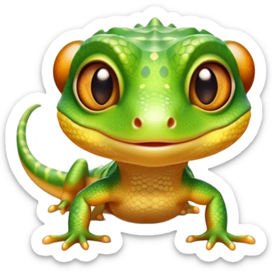 cinematic-cute-realistic gecko-portrait-emoji,-head-tilted-playfully-and-inquisitively,-featuring-a-small,-charming-body-with-smooth,-vividly-patterned-scales,-bright,-sparkling-eyes-and-delicate,-sticky-toe-pads,-simplified-yet-irresistibly-adorable sticker