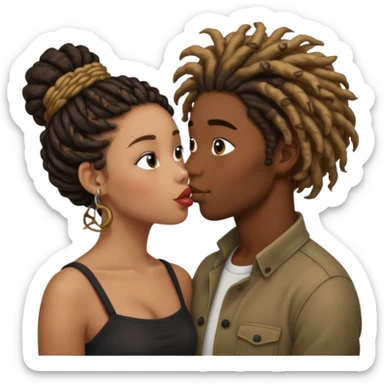 Brown boy with dreadlock kissing black girl with curly bun sticker