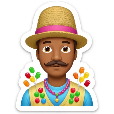 man with a lot of accessories and mustache made out of candy sticker