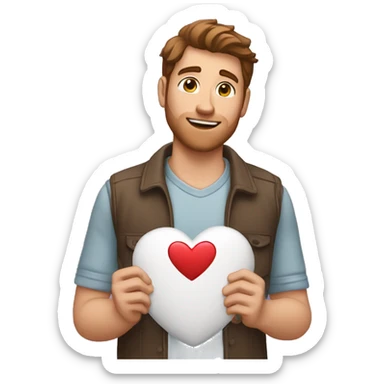 White man with brown hair holding a heart in front of him to give to a lover sticker