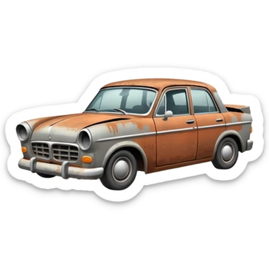 a rusty crappy demolished car sticker