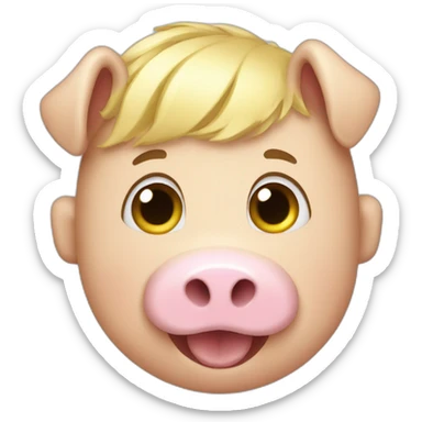 squealing pig with short blonde hair sticker