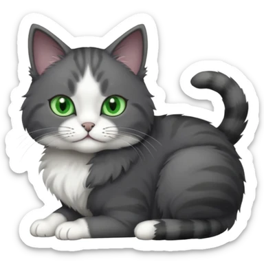 one dark grey and white cat and one completely solid dark grey cat with green eyes and white paws sticker