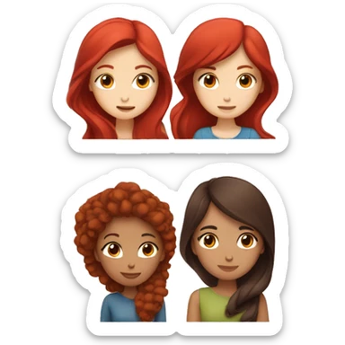 Two girls kissing one with red hair and the other with dark brown hair  sticker