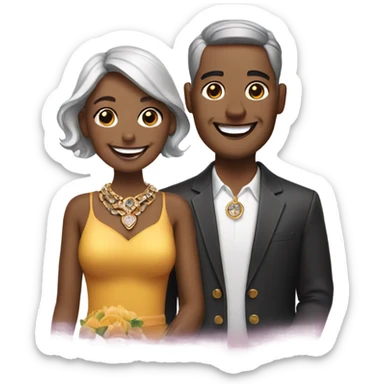 smiling couple with jewelry dog sticker