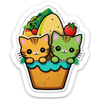 Kawaii Marijuana leaf and kittens eating tacos kawaii style  sticker