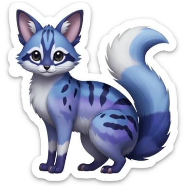  dull-colored gloomy-dark-deep-grayish-indigo-violet-gradients ghostly spectral spooky fur with random dark markings beautiful elegant pretty precious cute  Fakémon-Pokémon-opossum-feline-serval-caracal-chinchilla-Furret-Minccino-hybrid-creature with a big fluffy bushy tail (full body) sticker