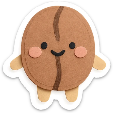 chibi coffee bean character, full body, blushing cheeks, tiny arms, soft pastel colors sticker