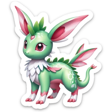 Shiny Exotic Cute Adorable Majestic Ethereal Sparkly Flygon-Sylveon-Shaymin-Hybrid-Creature with white pattern-markings sticker