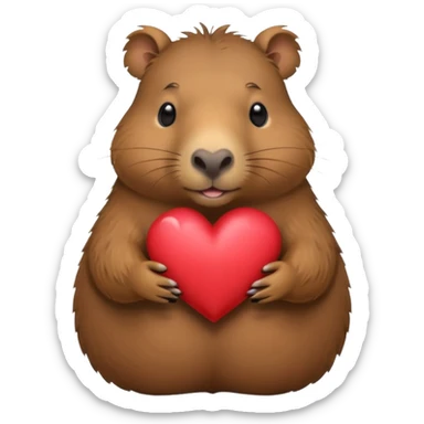 capybara holding a heart sticker