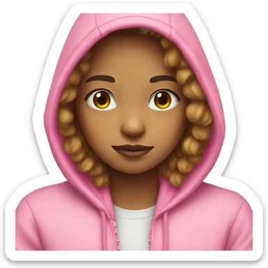 Girl wearing a pink hoodie saying pink palm puff sticker