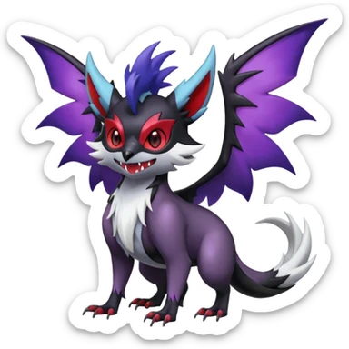 Shiny Cute Noibat-Noivern-Mightyena-Silvally-Fakémon-hybrid-creature (full body)  sticker