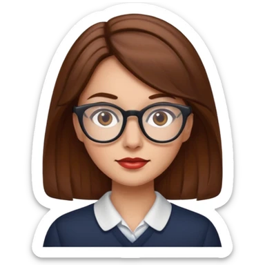 emoji of a woman with glasses and brown hair, Apple style sticker