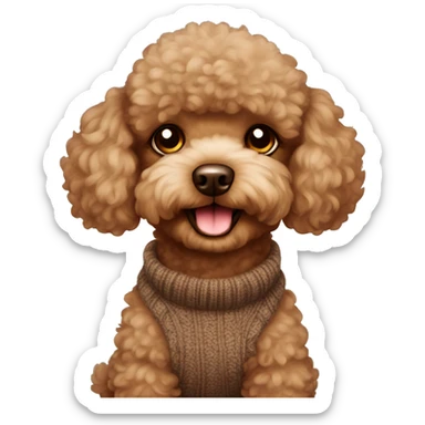 Fluffy toy poodle wearing a brown sweater sticker