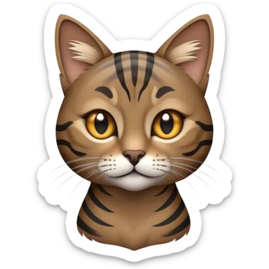 cinematic-noble-grey-and-black-brown-tabby-cat-portrait-emoji,-head-tilted-slightly-with-a-dramatic,-sleek-grey-brown-fur-with-dark-black-tabby-stripes,-sparkling-amber-eyes-barely-open,-simplified-yet-irresistibl sticker