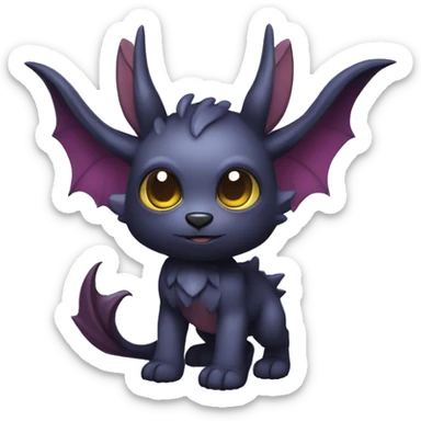 Cute cool fantasy dark-themed animal hybrid Fakemon with horns and bat ears full body sticker