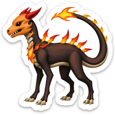 Skeletal Fiery Flaming Volcanic Draconic Cubone-Salandit-Houndoom-Houndour-Marowak-Poochyena-Litten-Fakémon-hybrid-creature (full body), 4 legs sticker