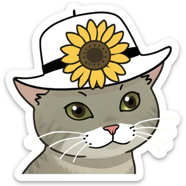 Cute cat wearing a sunflower hat sticker