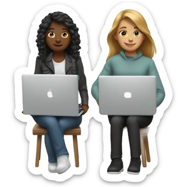 2 girl and 3 man each of them holding laptop and sit together  sticker