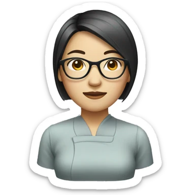 chinese lady with short straight hair, wearing glasses sticker