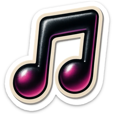 black and pink music note, energetic and stylish, vintage sticker look sticker