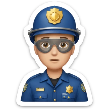 police officer in uniform with welding goggles on head sticker
