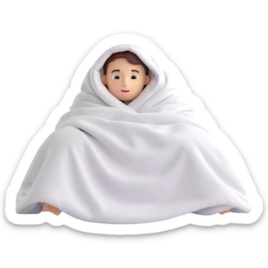 bed with a person completely hidden under the blanket, no body parts or face visible, only the blanket on the bed sticker