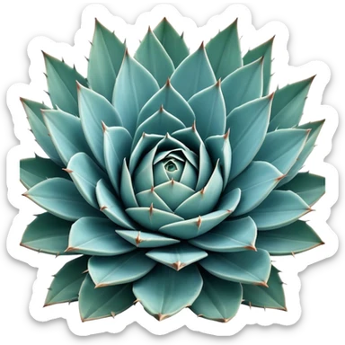 Cinematic Realistic Agave Emoji, Bold and spiky, with long, pointed leaves forming a rosette pattern. The sharp edges and soft blue-green hue exude a sense of rugged beauty and desert resilience. Soft glowing outline, capturing the essence of survival and strength in a striking agave plant! sticker