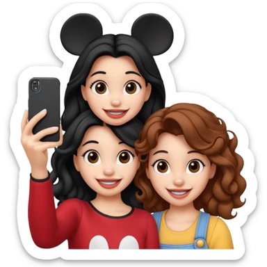 Haz un dos chicad una la bella de Disney y la otra uo con el pelo rizado largo haciendose un selfie como si et UVI ETB en el perquè de isney sticker