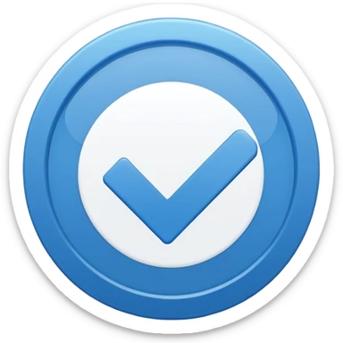 Simple icon, blue circle with a white checkmark in the center, clean white background, flat design, minimal style, clear and sharp, no text, no shadow. sticker