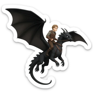 A human  Dragon Rider  on his black dragons back sticker