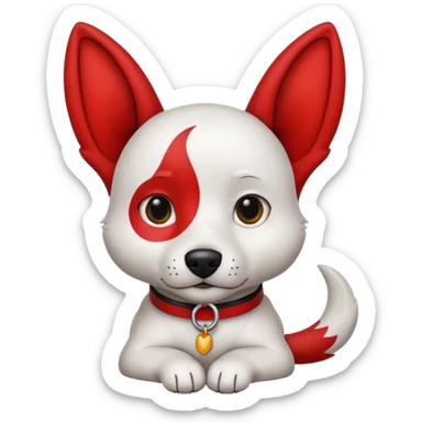 Perro blanco  con orejas negras  con un collar rojo sentado sticker