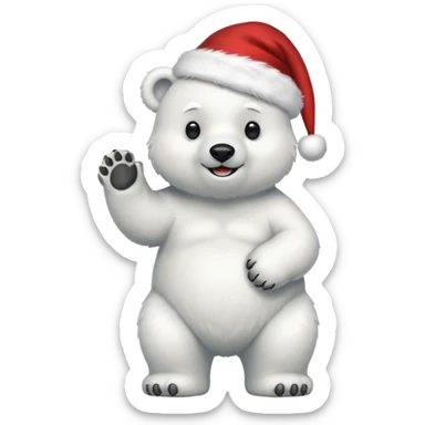 full body polar bear with christmas hat on sticker