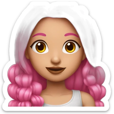 girl with false eyelashes, nails and pink hair sticker