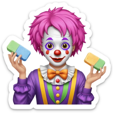 Clown dropping down to show pick up soap sticker