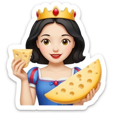 happy Snow White holding wedge of cheese sticker