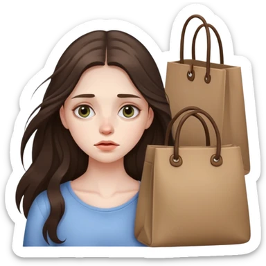 beautiful pale brunette girl with long hair looking tired with bags under eyes sticker