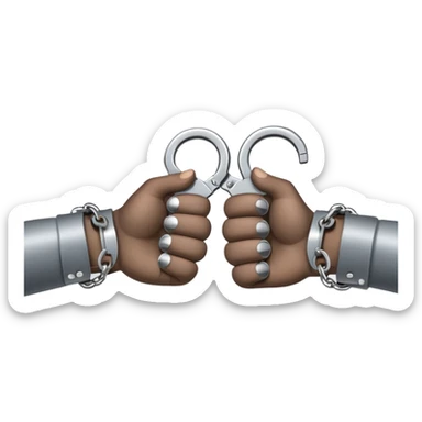 An emoji of two hands cuffed behind the back with metallic handcuffs. The wrists are slightly tilted inward, showing restraint. The handcuffs have a reflective silver surface, symbolizing arrest, punishment, or law enforcement. Simple, cartoon-style design sticker