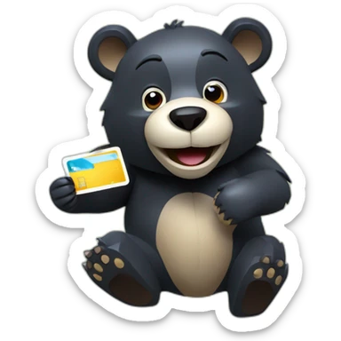 Happy Lowpoly black bear with credit card sticker