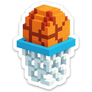 Voxel-style basketball in a net, no background, variation 3. sticker