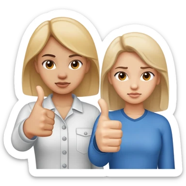 Girl with one hand giving thumbs up and the other hand giving thumbs down, showing mixed feelings sticker