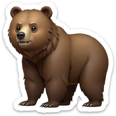 cinematic-[grizzly bear]-realistic-full-body-standing on all fours-emoji,-tail-tucked-close,-head-tilted-dramatically,-thick-[dark brown]-fur,-simplified-yet-realistic-focused-features,-highly-detailed,-glowing-with-an-almost-sarcastic-glow sticker