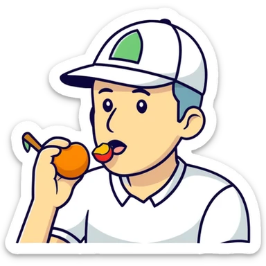 A Man wearing a golf hat eating peaches sticker