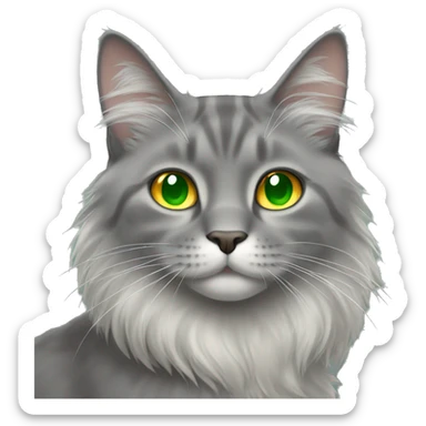gray long hair cat with green eyes orange nose sticker