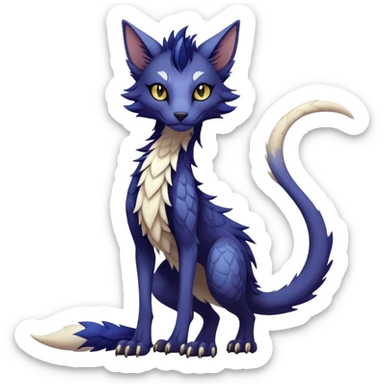 Kawaii dark edgy fantasy ethereal feline-vernid-sergal-fursona animal creature with a tufted tail full body with intricate markings  sticker