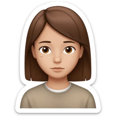 headshot of a young person with straight brown hair and calm expression sticker