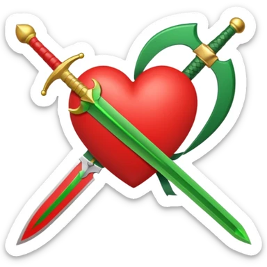 a red heart pierced by a green sword, with the text 'MODS' on a white ribbon sticker