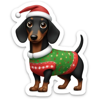 black and brown sausage dog in christmas pjamas sticker