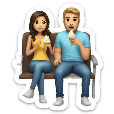 Brunette Girl sitting on white guys lap eating ice cream together  sticker