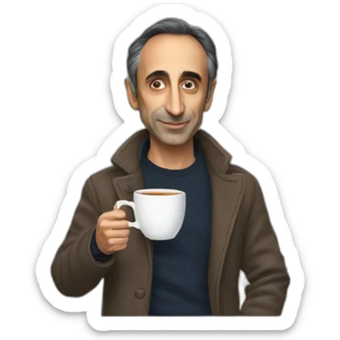 Eric Zemmour holding a cup of tea sticker